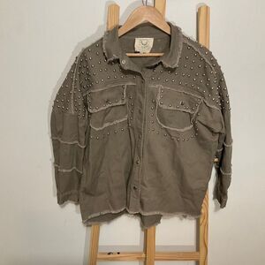 Fantastic Fawn , studded and frayed jacket olive green size large